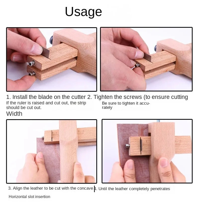 Wooden Adjustable Leather Strap Cutter with 5 Sharp Blades – Precise DIY Belt Cutting Tool for Leathercraft