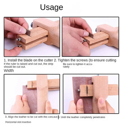 Wooden Adjustable Leather Strap Cutter with 5 Sharp Blades – Precise DIY Belt Cutting Tool for Leathercraft