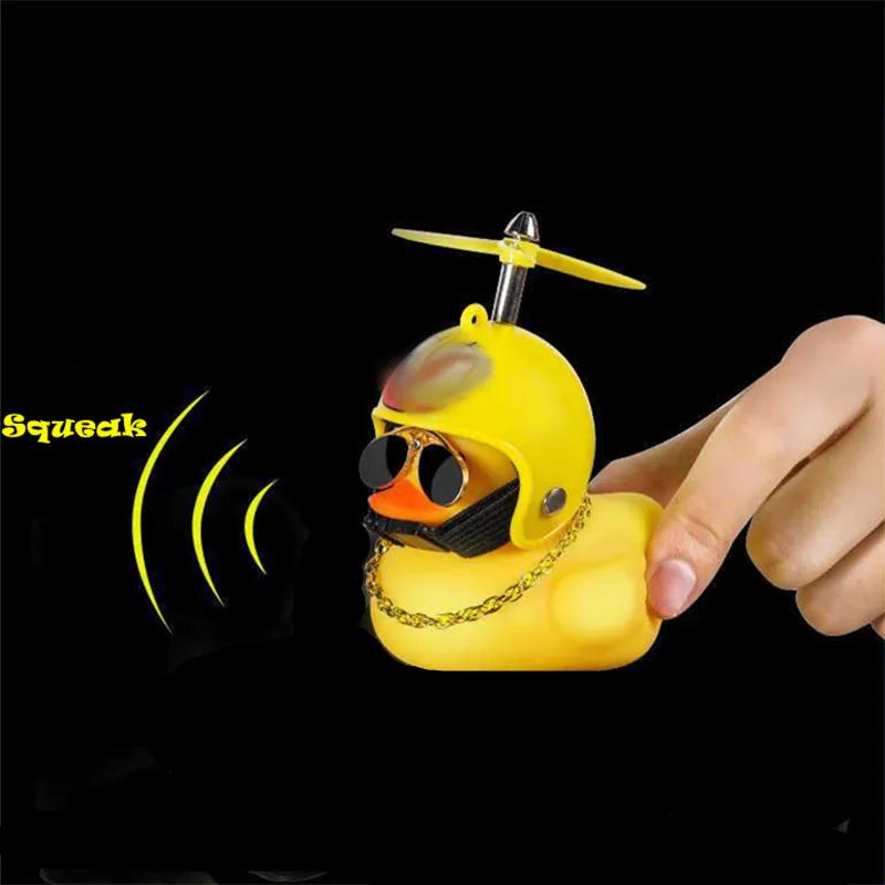 Car Duck Pendant with Helmet - Small Yellow Duck Riding Road Bike, Motor Helmet Cycling Accessory (No Lights)