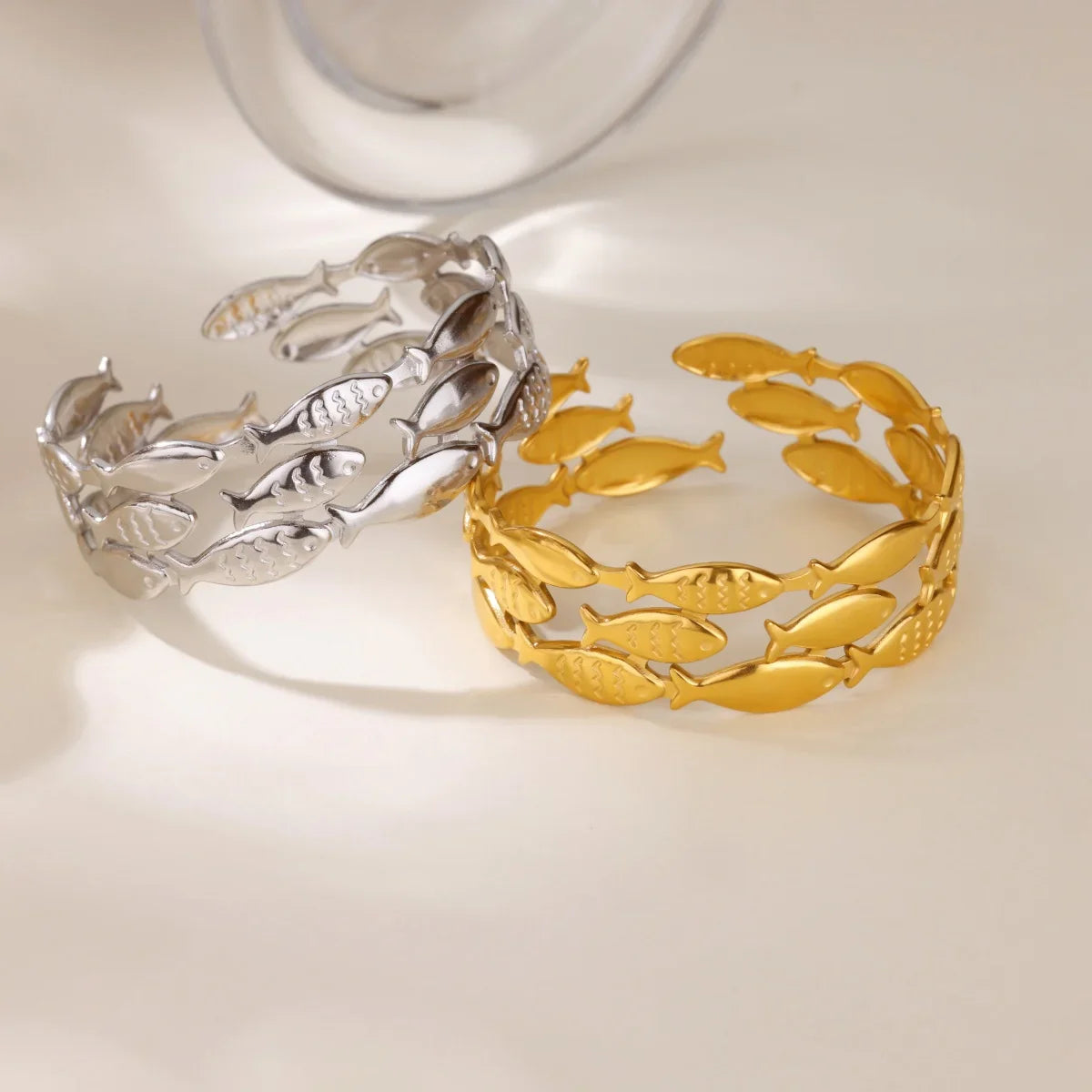 Punk Sunflower Fish Gold Stainless Steel Bracelet – Trendy Women’s Bangle Wedding Couple Jewelry