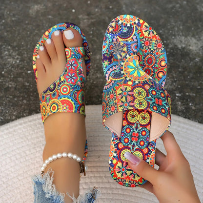 Women’s Bohemian Flower Slippers — Casual Lightweight Flip Flops & Home Slides, Fashionable Big Size Sandals