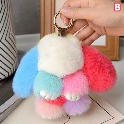 15cm Rabbit Fur Keychain - Fluffy Bag Charm, Car Key Pendant & Gift Accessory for Women