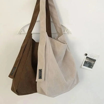 Fashionable Women’s Corduroy Shoulder Bag - Soft Handbag Tote with Large Capacity - Ideal for Girls and Students