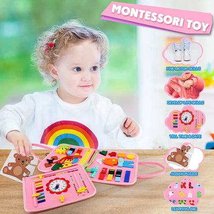 Montessori Toddler Busy Board – Educational Activity for Dress Motor Skills, Baby Learning Toy for Travel