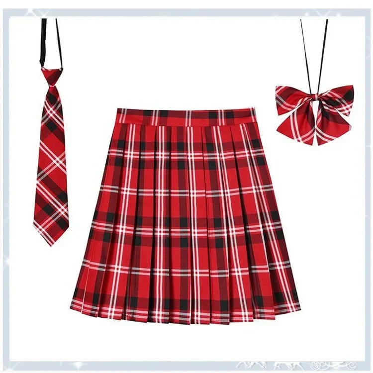 Women’s Plaid Pleated Skirt with Bowtie – XS-5XL Harajuku Preppy Mini Japanese School Uniform, Summer Kawaii Jupe