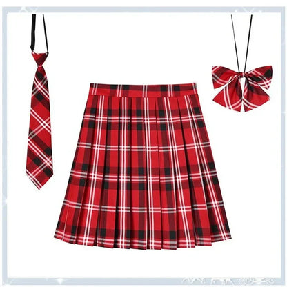 Women’s Plaid Pleated Skirt with Bowtie – XS-5XL Harajuku Preppy Mini Japanese School Uniform, Summer Kawaii Jupe