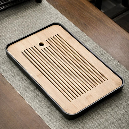Portable Bamboo Tea Tray – Kung Fu Tea Set Grid Tray with Drainage for Dry & Wet Use