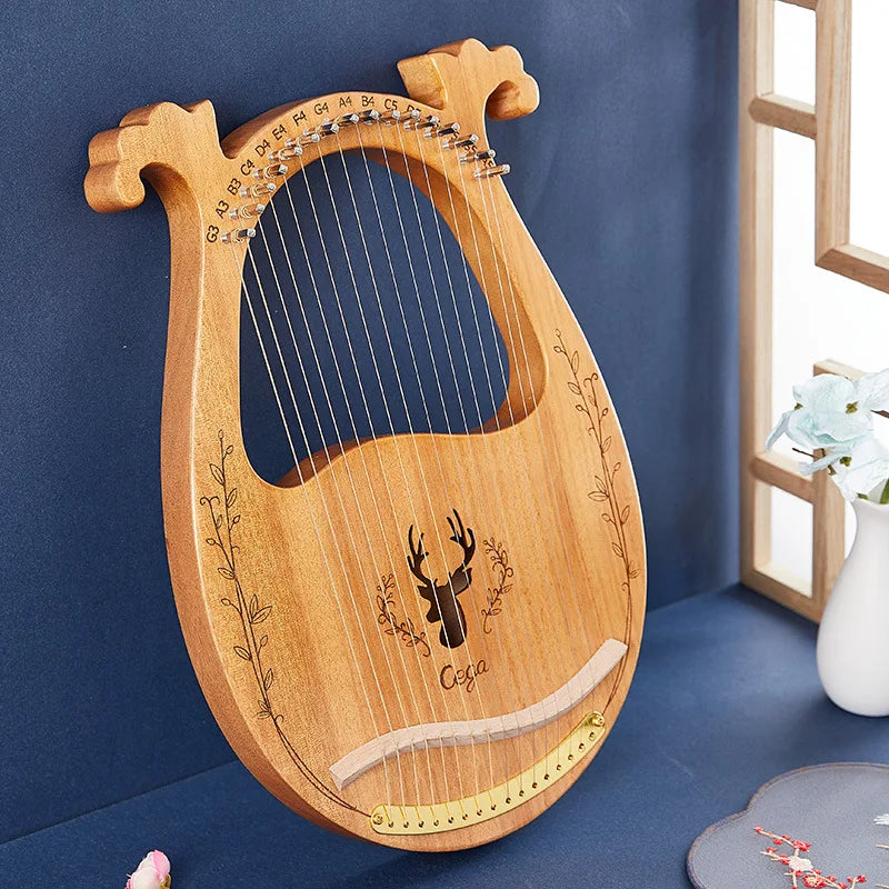 16/21/24-String Lyre Harp – Mahogany Wood Stringed Musical Instrument with Tuning Wrench & Spare Strings
