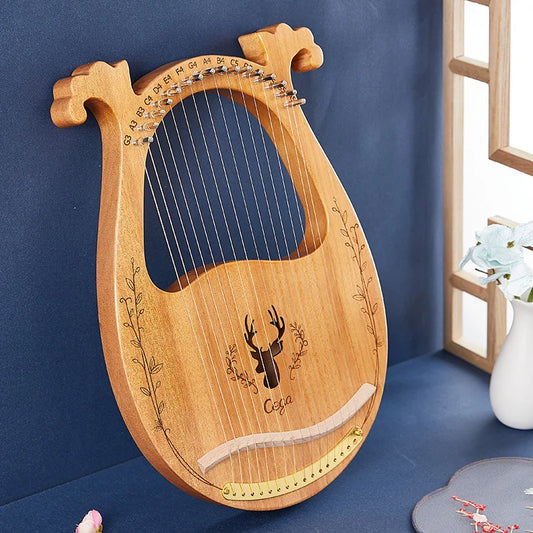 16/21/24-String Lyre Harp – Mahogany Wood Stringed Musical Instrument with Tuning Wrench & Spare Strings