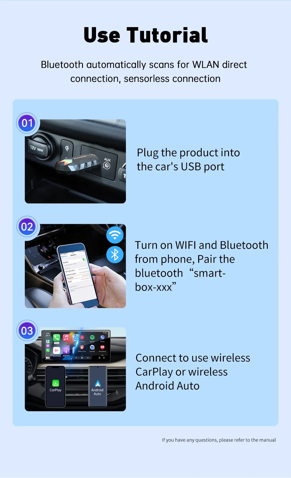 XUDA 2-in-1 Wireless CarPlay & Android Auto Mini Box - Plug & Play, Automatic Connection for 99% of Cars