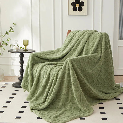 Sage Green Winter Double-Sided Lamb Wool Blanket – Thickened Flannel Throw for Sofa & Bed Cover