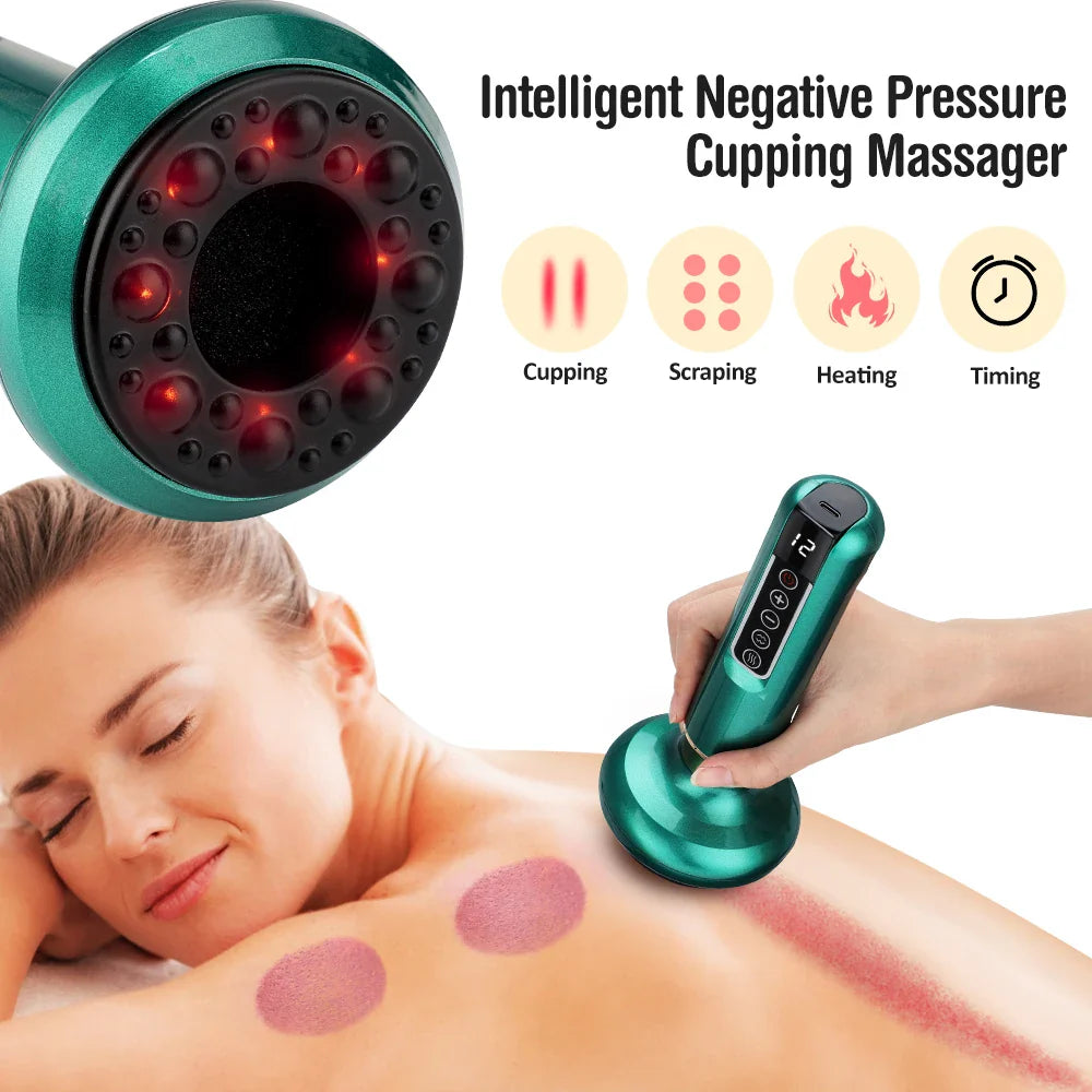 12/6 Levels Intelligent Vacuum Cupping Massager – Negative Pressure Heating Wireless Scraping Apparatus for Meridian Relaxation