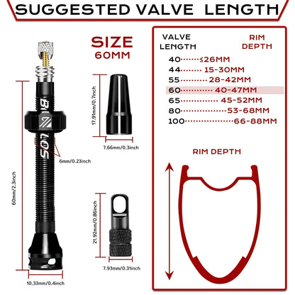 BUCKLOS Presta Tubeless Valve Stem 40/44/55/60mm — High-Quality Bike Tire Nipple for Road & MTB