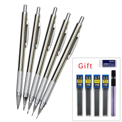 Full Metal Mechanical Pencil Set — 0.3–2.0mm Automatic Pencils for Art, Drawing & School