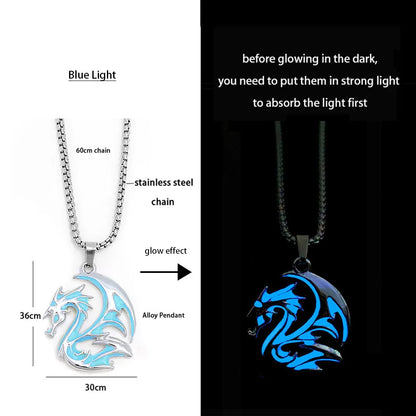 Hip-Hop Rock Dragon Necklace – Stainless Steel Chain with Luminous Alloy Pendant, Glow-in-the-Dark Night Dance Jewelry