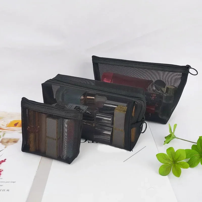 Female Makeup Pouch – Portable Small & Large Mesh Cosmetic Bag, Toiletry Beauty Case, Travel Makeup Organizer Storage Bag
