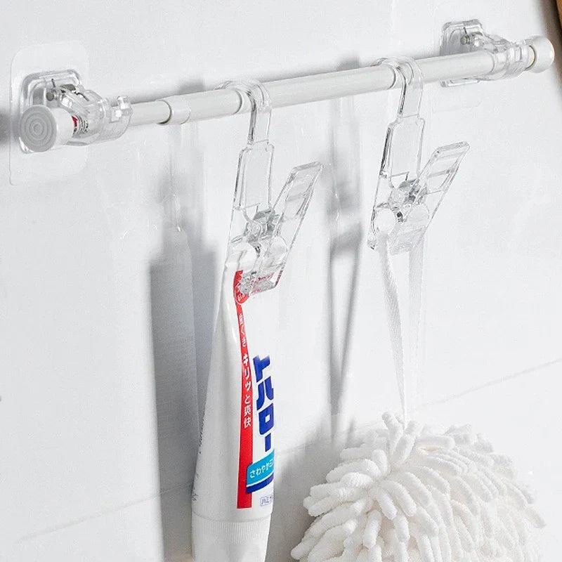 Self-Adhesive Adjustable Curtain Rod Hooks – Nail-Free Clamp Clips for Shower, Storage & Hanging Rails