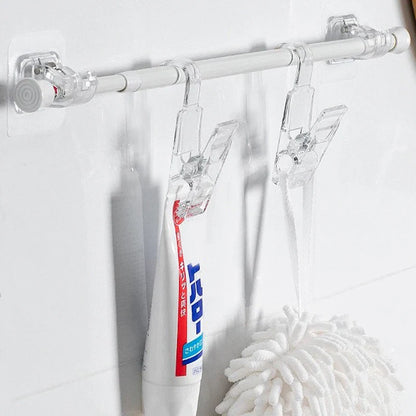 Self-Adhesive Adjustable Curtain Rod Hooks – Nail-Free Clamp Clips for Shower, Storage & Hanging Rails