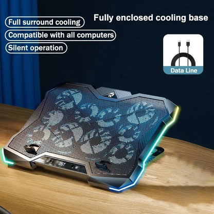 D11 Gaming Laptop Cooler Stand – 10-Fan Foldable Adjustable Cooling Pad for 12–18” Notebooks with RGB Lighting & Heat Dissipation