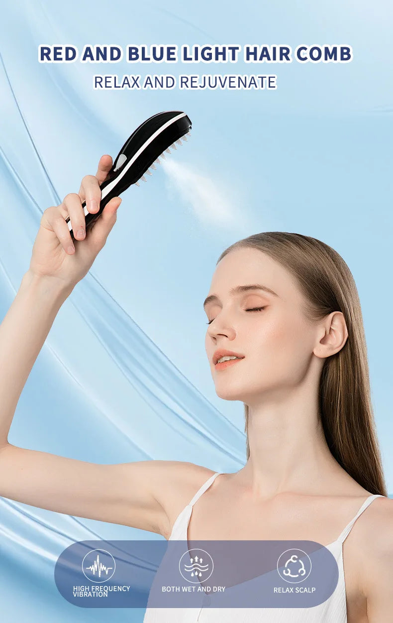 Electric Spray Massage Comb – LED Vibration Hair Growth Massager with Anti-Hair Loss Scalp Atomizer