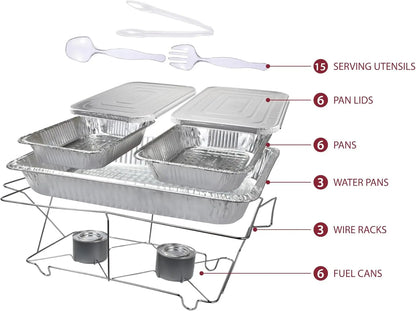 39-Piece Disposable Chafing Buffet Set – Full Size with 6-Hour Fuel Cans, Covers & Serving Utensils, Premium Catering Set