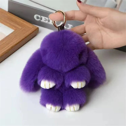 Fluffy Rabbit Fur Pompon Keychain – Cute Bunny Bag and Car Key Ring for Women and Girls