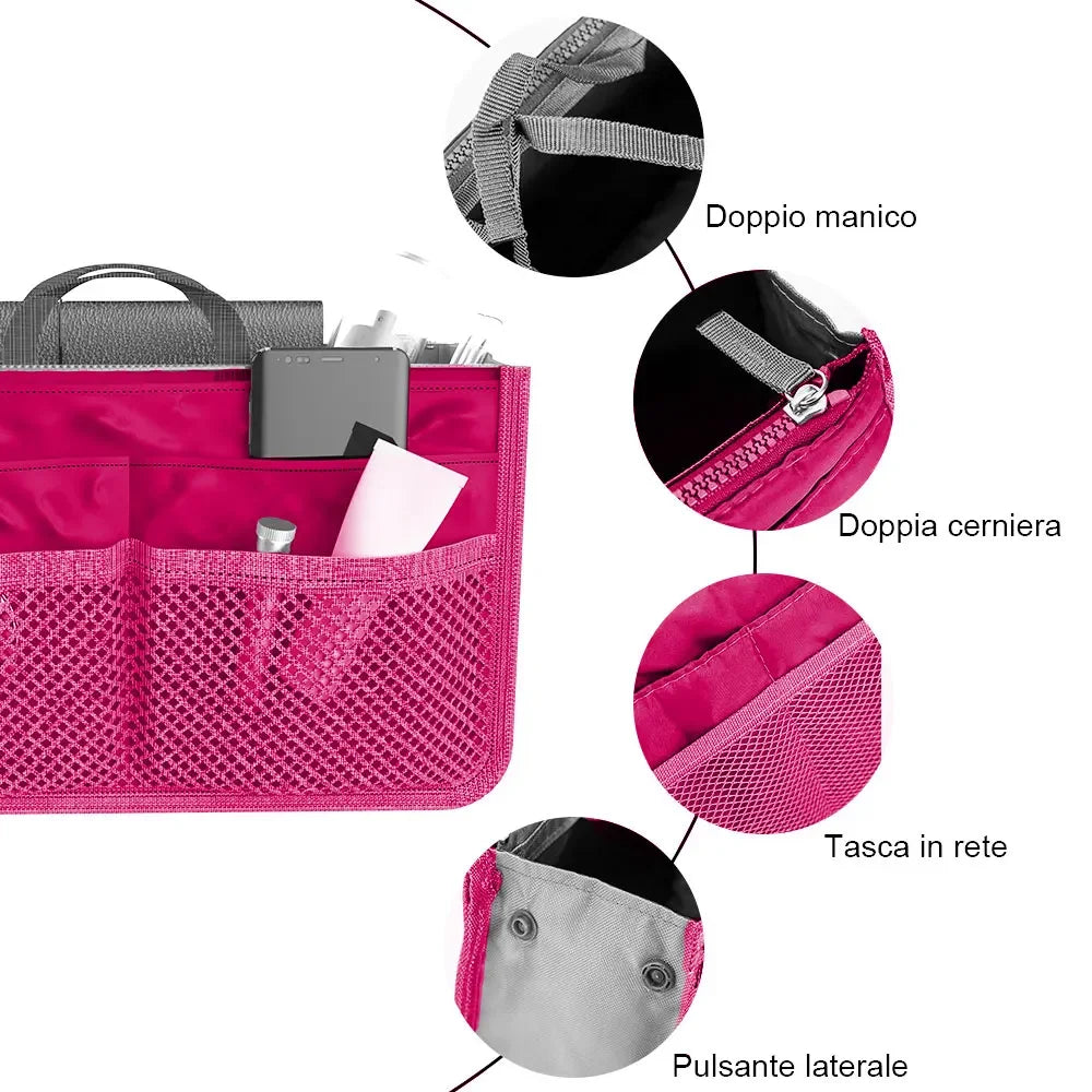 Women’s Nylon Cosmetic Organizer Bag – Foldable Large Capacity Travel Makeup Insert Handbag Tote Organizer Liner Bag