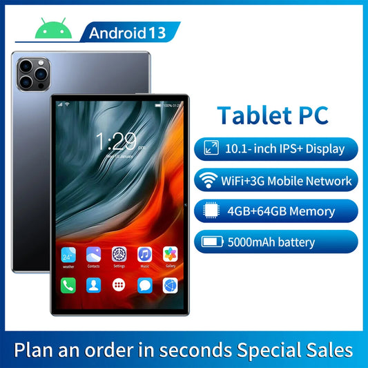 10.1" Android 13 Tablet – Octa-Core, Dual SIM 3G Call, Dual Cameras, 4GB RAM 64GB ROM, WiFi, Google Play