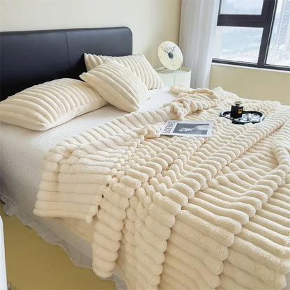 Solid Color Rabbit Plush Blanket - Office Nap Shawl, Air Conditioning Blanket & Sofa Cover
