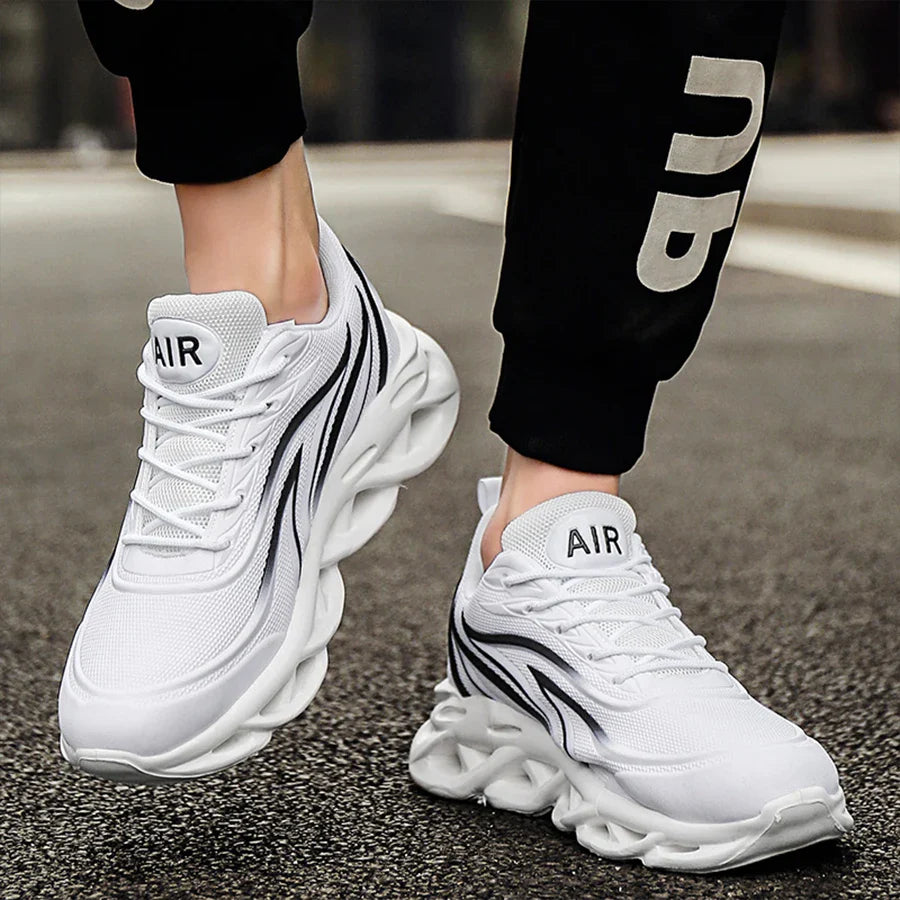 Men's Fashion Running Shoes - Flame Printed Knit Athletic Sneakers, Lightweight Blade Cushioning Jogging Trainers