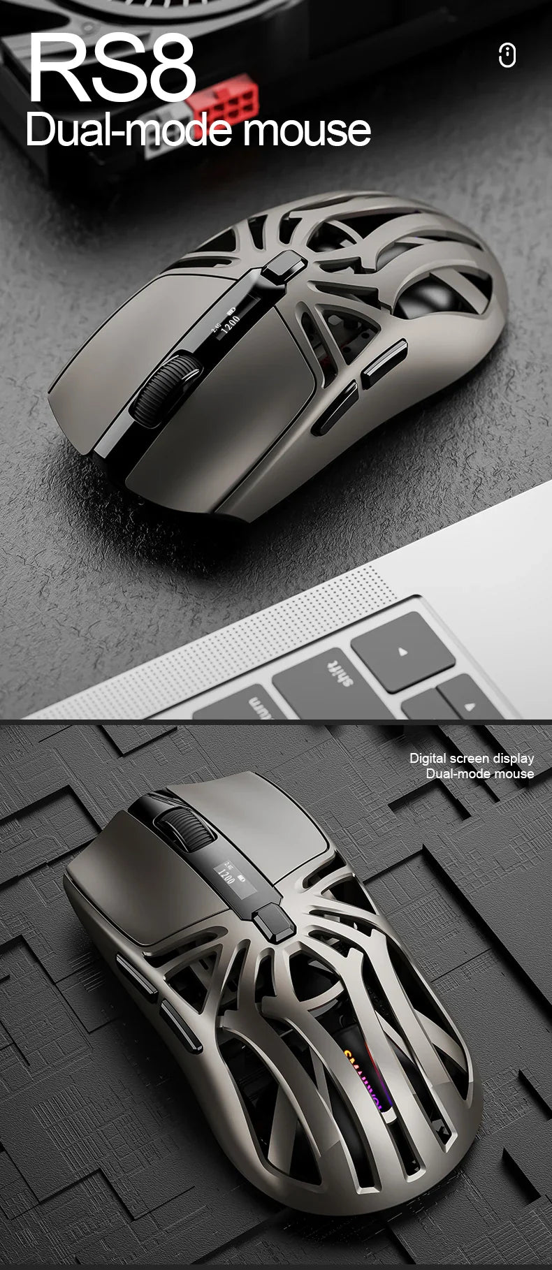 SmailWolf RS8 Wireless Gaming Mouse – Bluetooth & 2.4G, Lightweight E-Sports Mouse, 10,000 DPI, Triple Mode