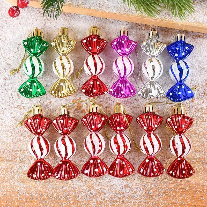 6PCS Christmas Candy Cane & Lollipop Hanging Ornaments – Festive Tree Pendants for Home Holiday Decor
