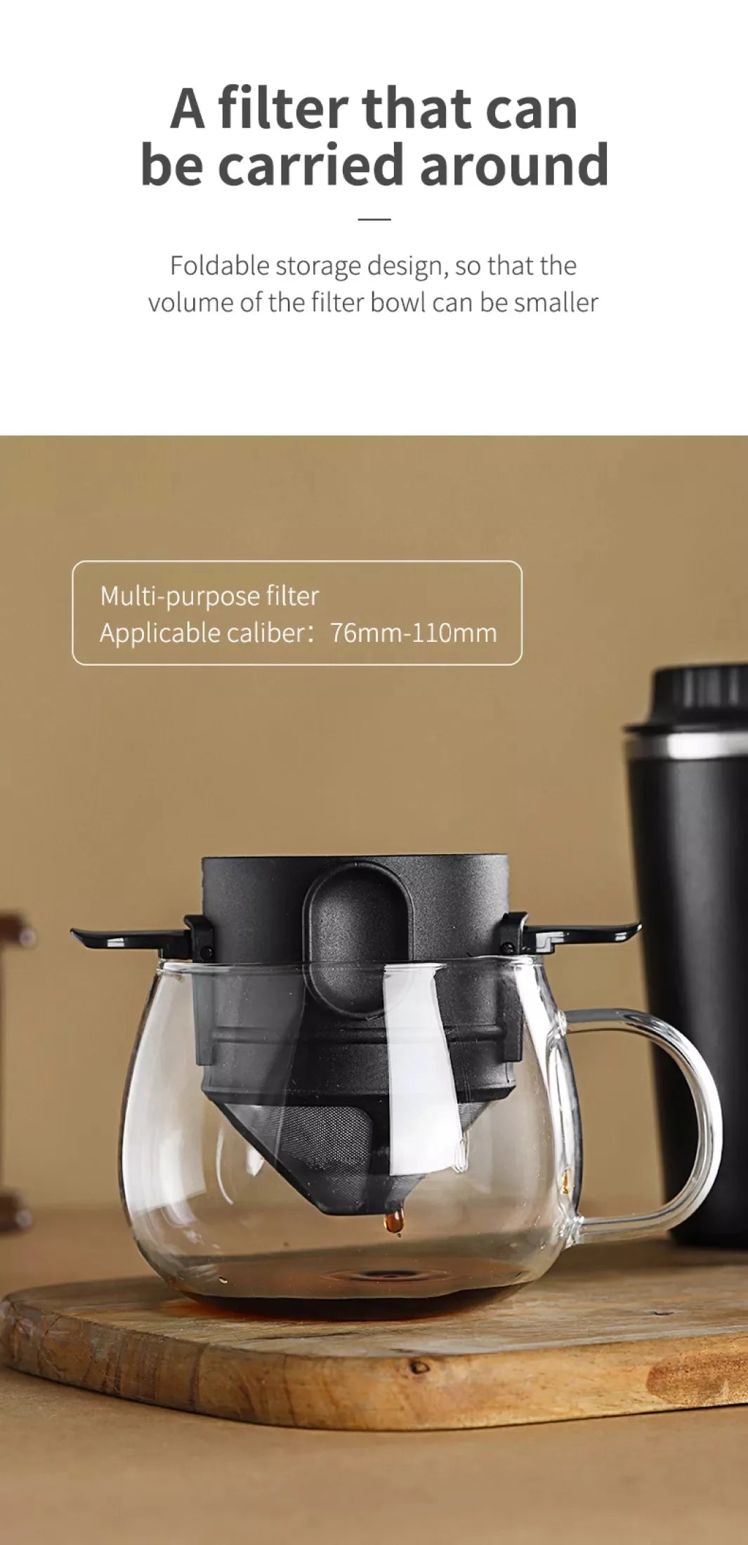 304 Stainless Steel Portable Coffee Filter – Reusable Drip Coffee Tea Holder Mug Set with Coffee Pot & Dripper