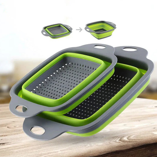 LMETJMA Square Collapsible Silicone Colander - Foldable Kitchen Strainer for Food, Vegetables, and Fruits (Model: JT39)