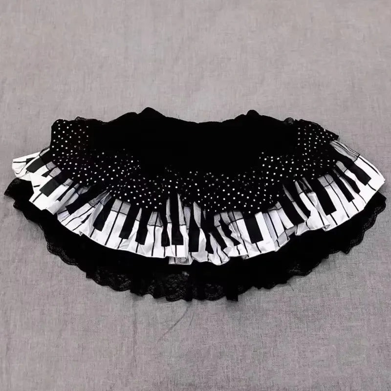 Y2K Gothic Ruffle Skirt - Black & White Polka Dot Punk Lolita Mini Skirt