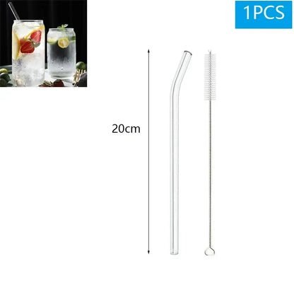 Eco-Friendly Reusable Glass & Metal Straws – 1/20PCS with Cleaning Brush for Smoothies, Milkshakes & Cocktails