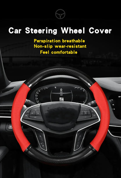 Universal Car Steering Wheel Cover — Carbon Fiber Leather, 3D Anti-Slip, Simple & Stylish Car Accessory