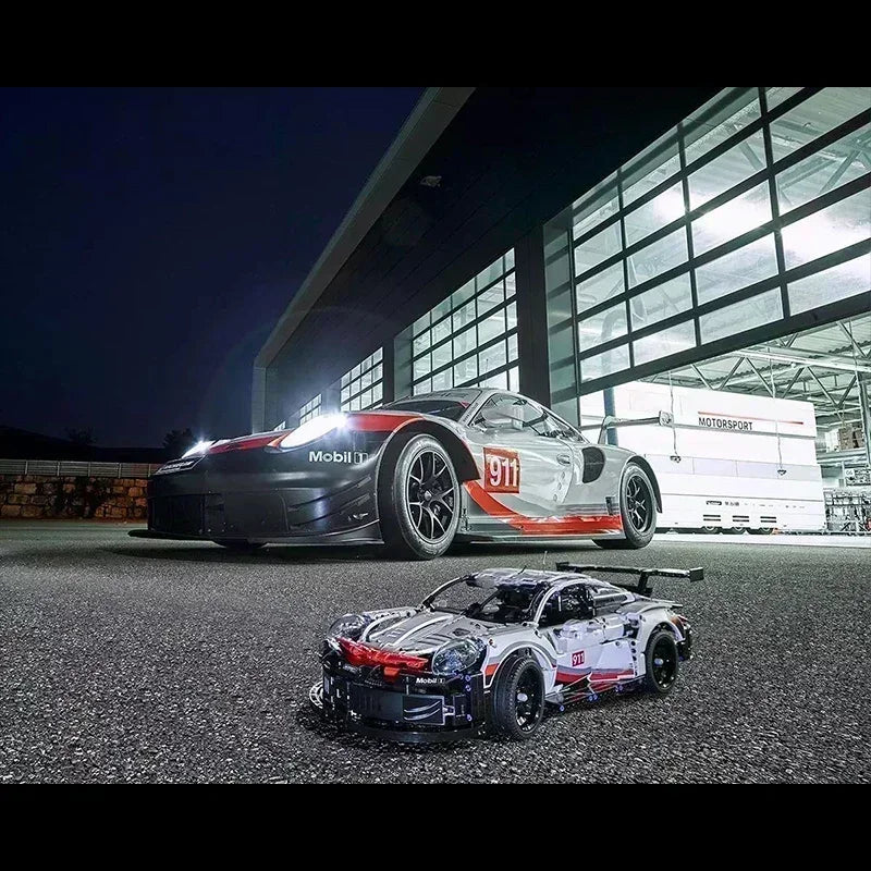911Rsr 1580PCS 1:10 Electric Sports Car Model - Assembled Building Blocks with Remote Control and Lights, Boy Toy