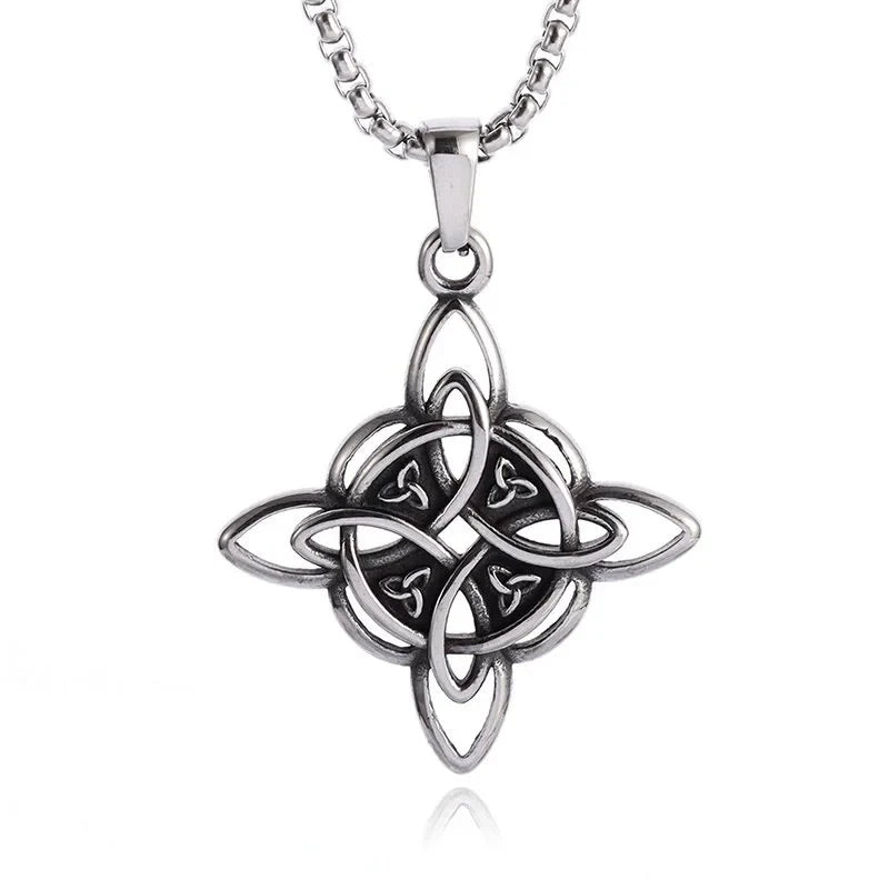 Witch Knot Necklace – Stainless Steel Magic Celtic Knot Pendant, Pagan Witchcraft Symbols, Jewelry Gift for Women