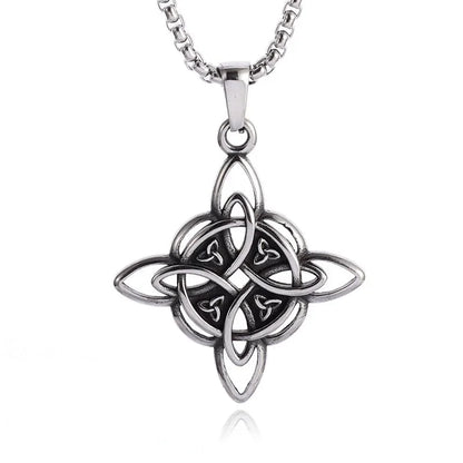 Witch Knot Necklace – Stainless Steel Magic Celtic Knot Pendant, Pagan Witchcraft Symbols, Jewelry Gift for Women