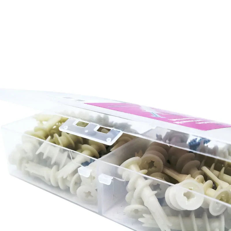100Pcs Nylon Drywall Ribbed Anchors with Self-Tapping Screws — Plastic Plasterboard Wall Bolts