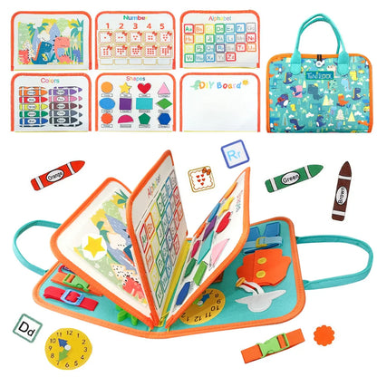 TUNJILOOL Montessori Busy Board – Early Educational Toy for Toddlers, Felt Cloth Story Book, 3D Shape & Color Match