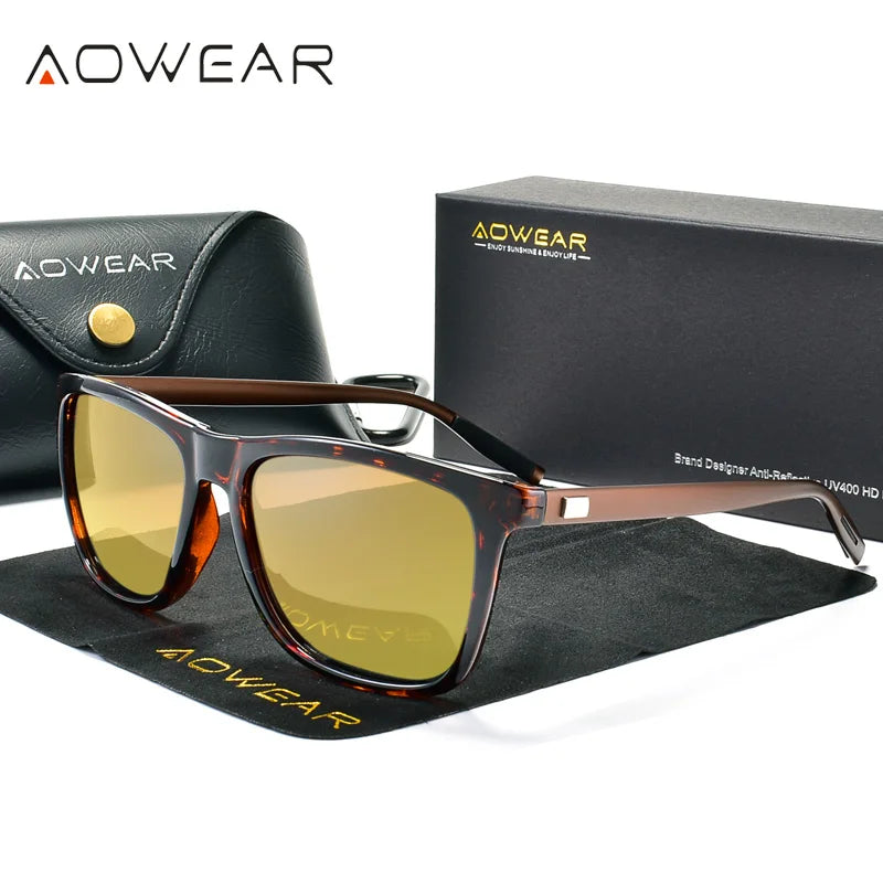 AOWEAR HD Night Vision Glasses – Polarized Yellow Lens Sunglasses for Men, Safe Driving Goggles