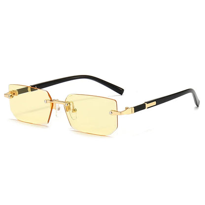 Rimless Sunglasses Rectangle Fashion: Popular Women Men Shades, Small Square Sun Glasses for Female Male Summer Traveling Oculos