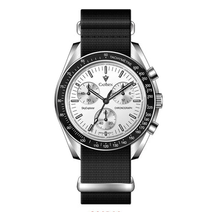 CADISEN Men's Luxury Watch – Quartz VK68 Chronograph, Sapphire AR Crystal, Canvas Strap Speed Style Wristwatch