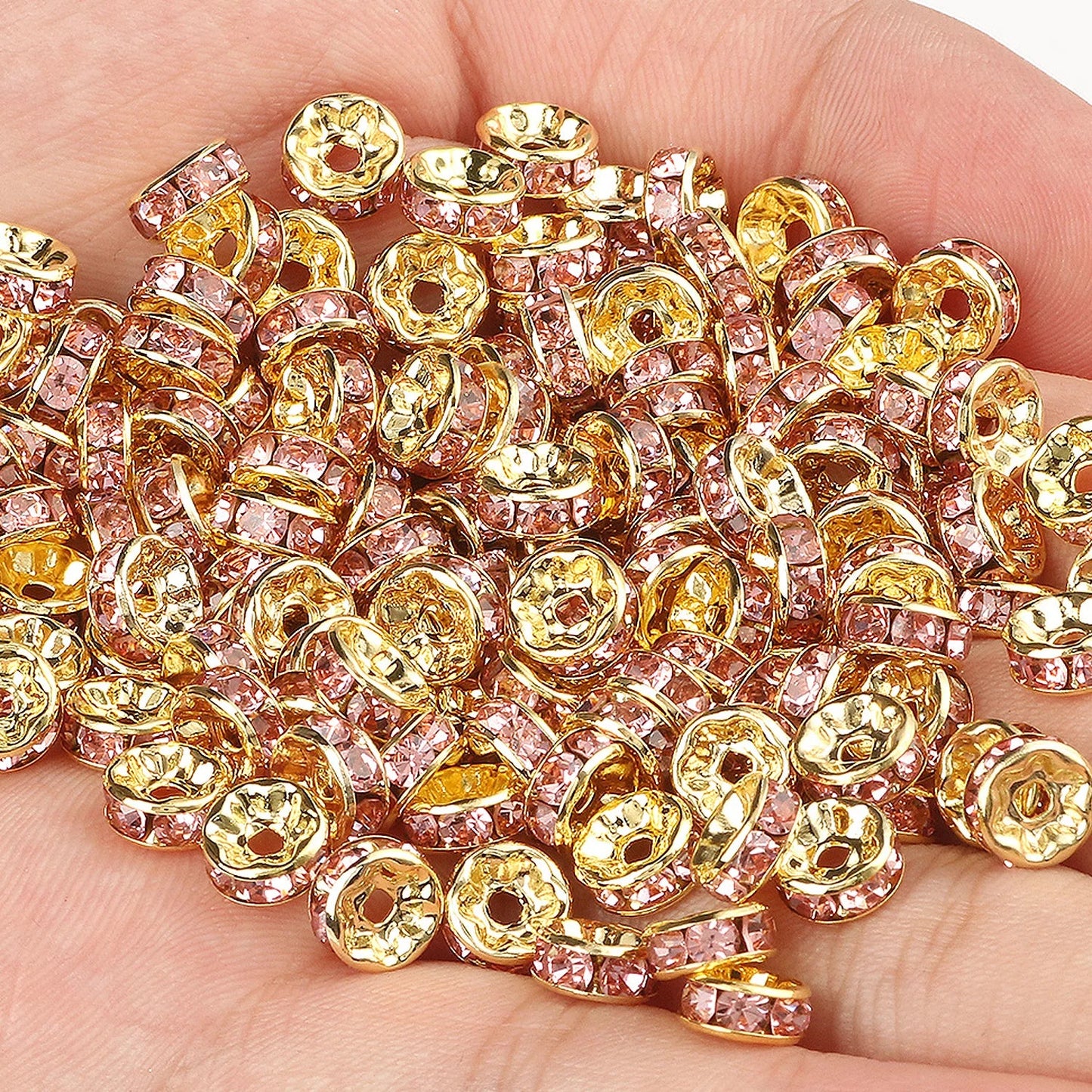 50PCS Rhinestone Spacer Beads Set – Multi-Color Crystal Rondelle Metal Beads for DIY Jewelry & Bracelet Making