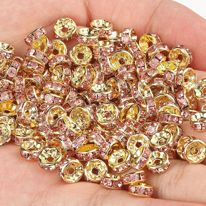 50PCS Rhinestone Spacer Beads Set – Multi-Color Crystal Rondelle Metal Beads for DIY Jewelry & Bracelet Making
