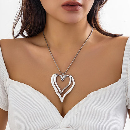 PuRui Punk Double Heart Ring Pendant Choker – Thin Metal Snake Chain Necklace for Women, Party Jewelry Collar
