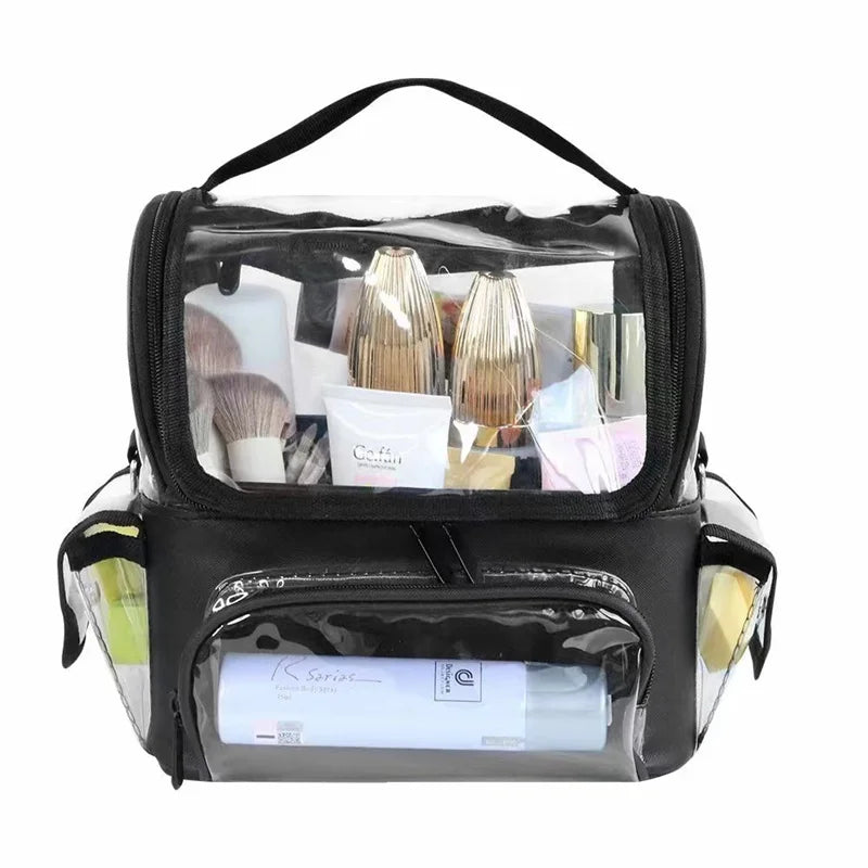 Makeup Brush Holder Backpack – Clear Waterproof Cosmetic Organizer Travel Case with Adjustable Strap & Divider