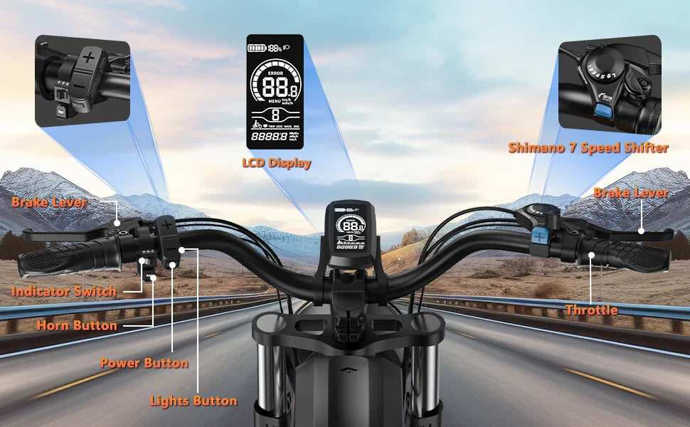 Kickwey K7 Adult Electric Bike — 1500W 48V 23Ah Mountain E-Bike, 20" Fat Tires, Off-Road Outdoor Adventure